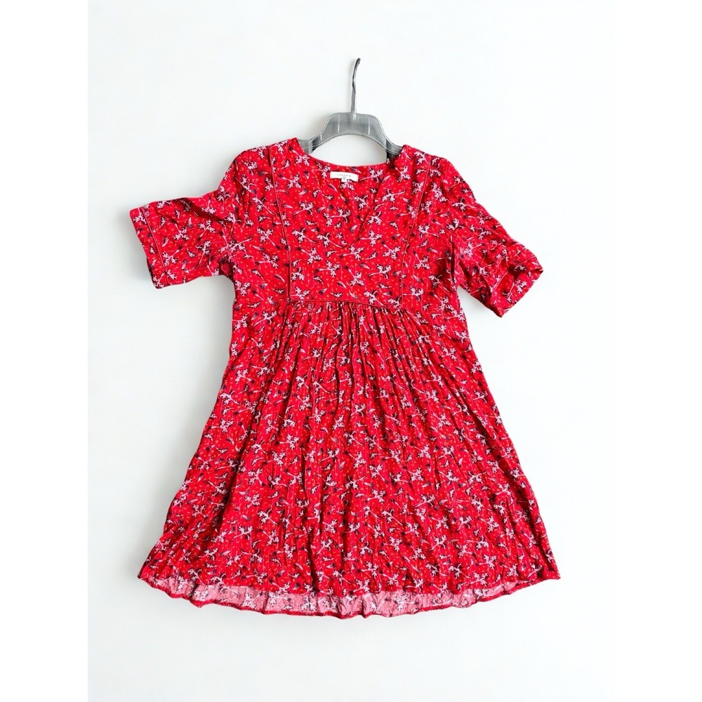 Lenny B‎ Paris Red Floral Boho Flowy Dress Plus Sz 2 V-neck Short